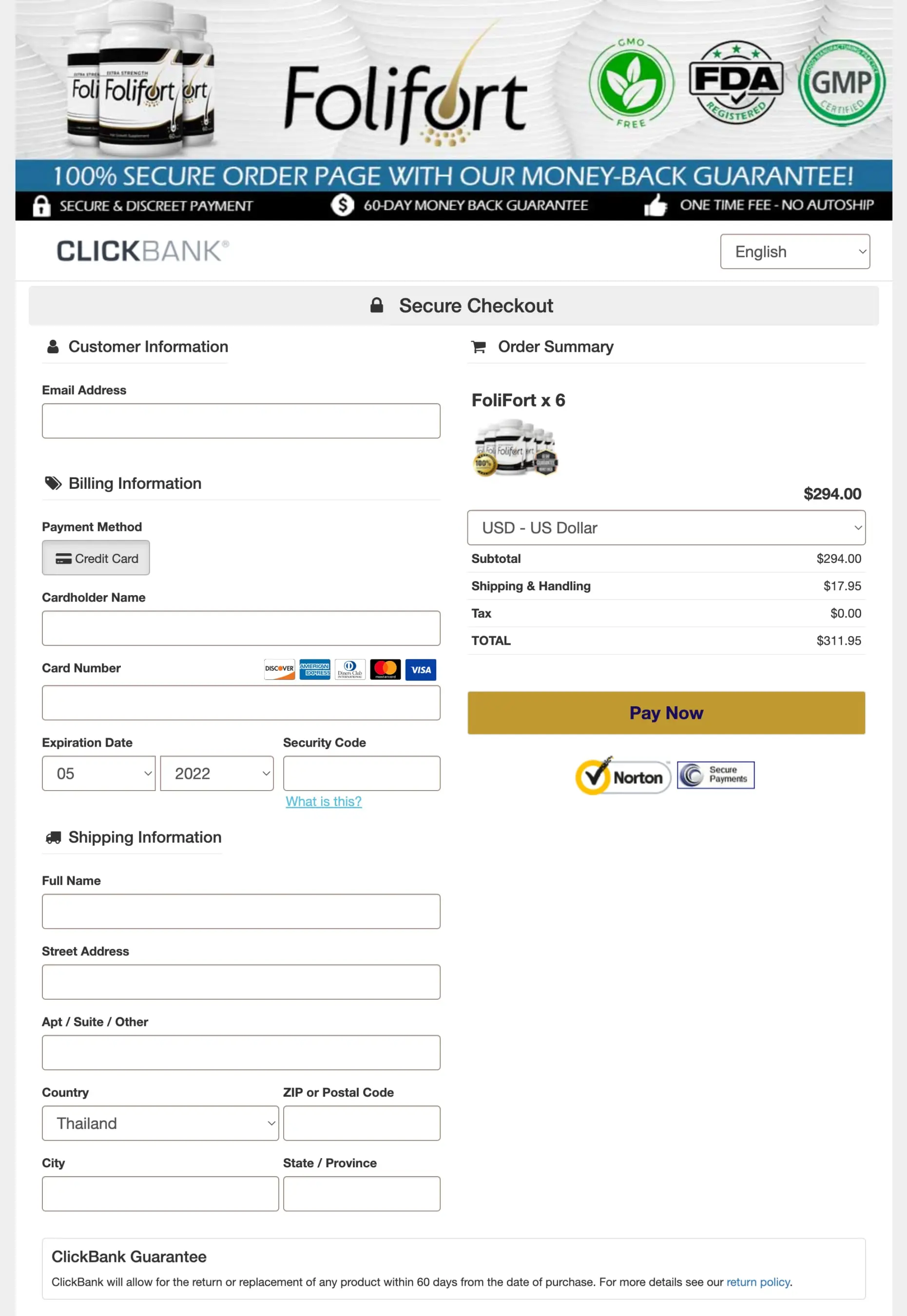 Folifort checkout page